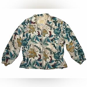 90’s Vintage 100% Silk East West Silks Floral Print Zip Jacket Leaf Nature
